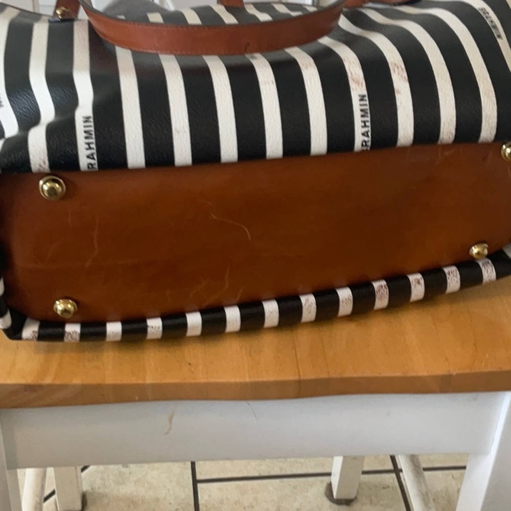 BrahminBlack and White Striped Tote Bag - Picture 11 of 12
